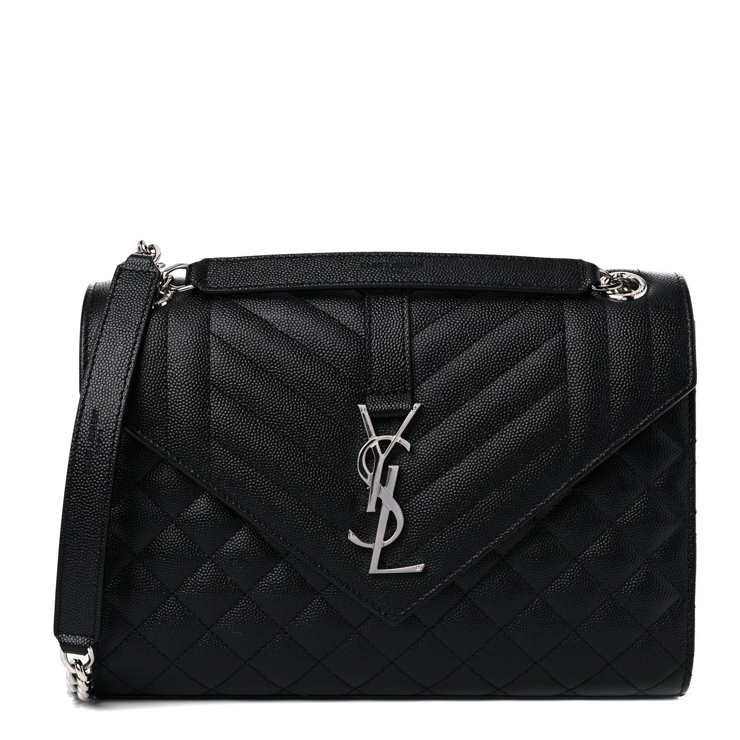 Saint Laurent Grain De Poudre Textured Mixed Matelasse Triquilt Medium Monogram Satchel Black 1 of 9
