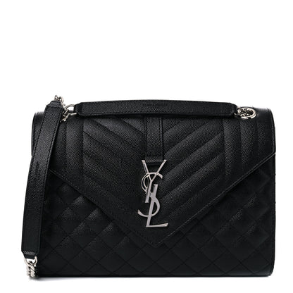Saint Laurent Grain De Poudre Textured Mixed Matelasse Triquilt Medium Monogram Satchel Black 1 of 9
