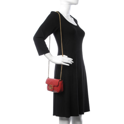 Gucci Calfskin Matelasse Super Mini GG Marmont Shoulder Bag Hibiscus Red 2 of 8
