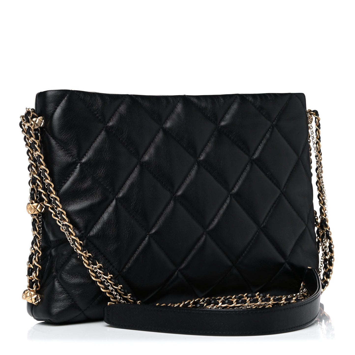 Lambskin Quilted Crush on Chains Hobo Black