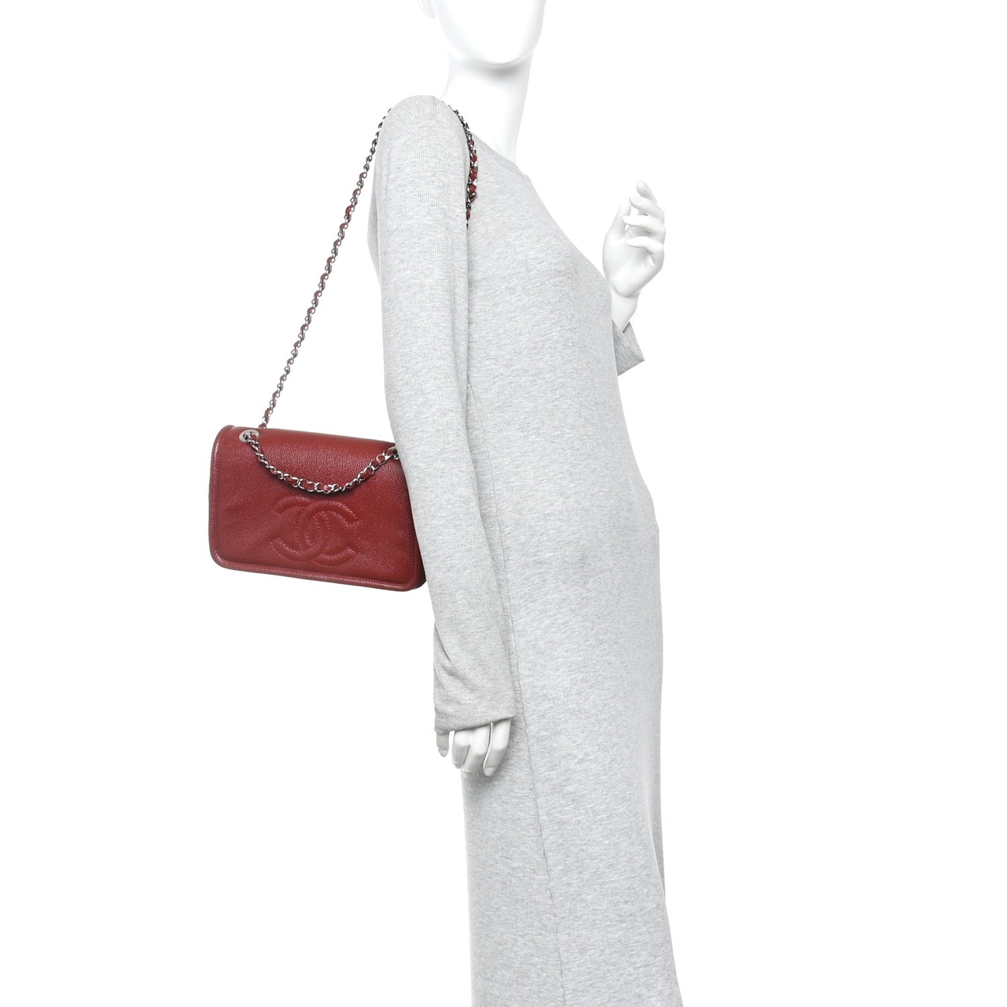 Caviar Medium Timeless CC Flap Dark Red