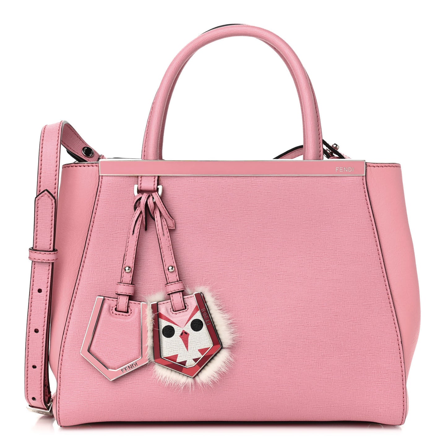 Vitello Elite Flamingo Mink Monster Charm Petite 2Jours Tote Pink Multicolor