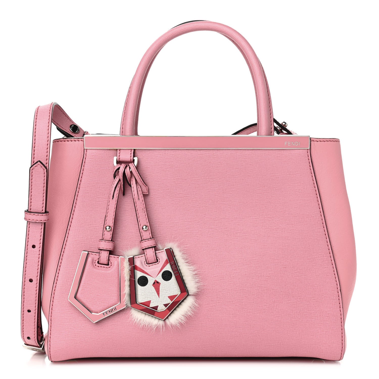 Fendi Vitello Elite Flamingo Mink Monster Charm Petite 2Jours Tote Pink Multicolor 1 of 9