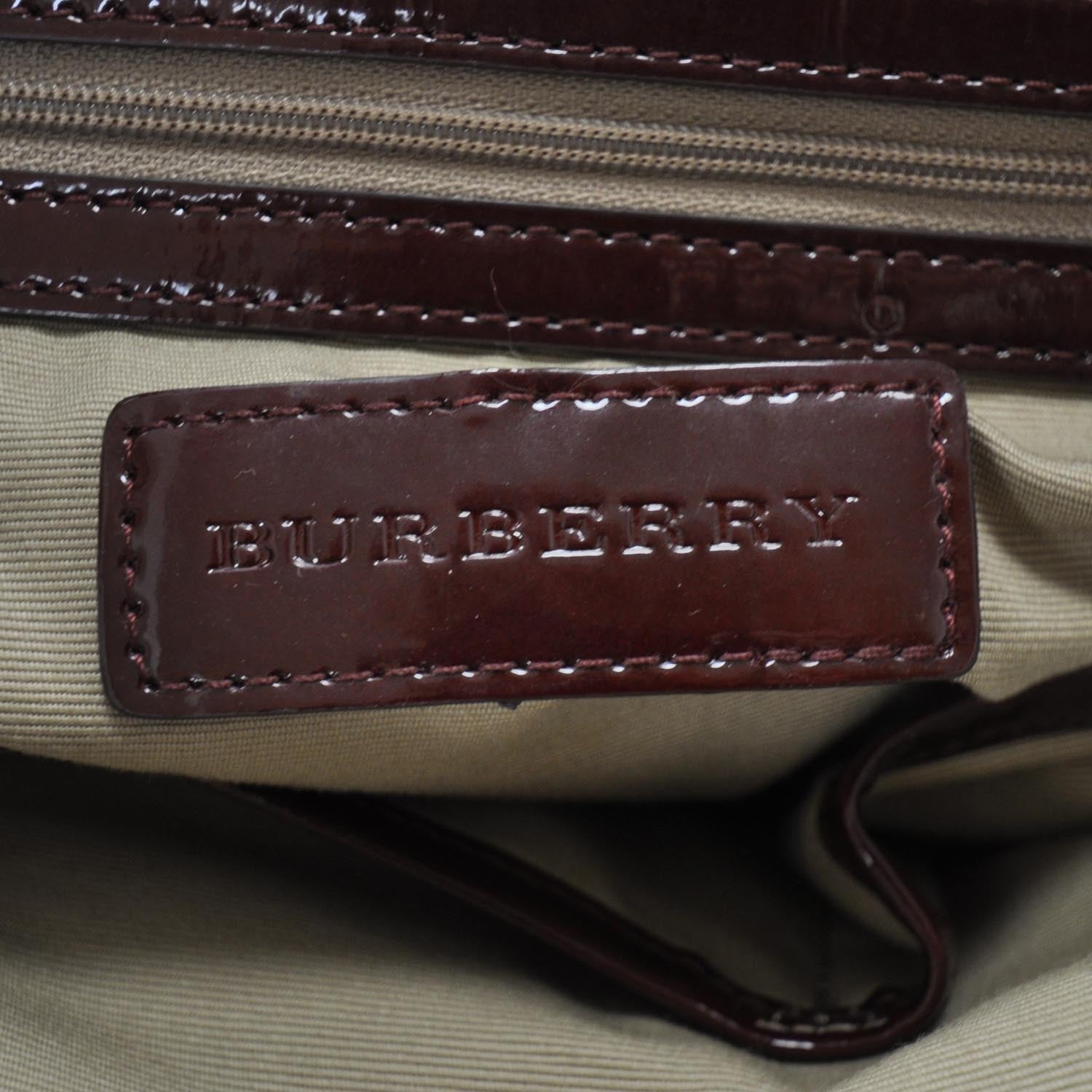 Burberry Patent Trim Nova Check Tote Bordeaux 7 of 10