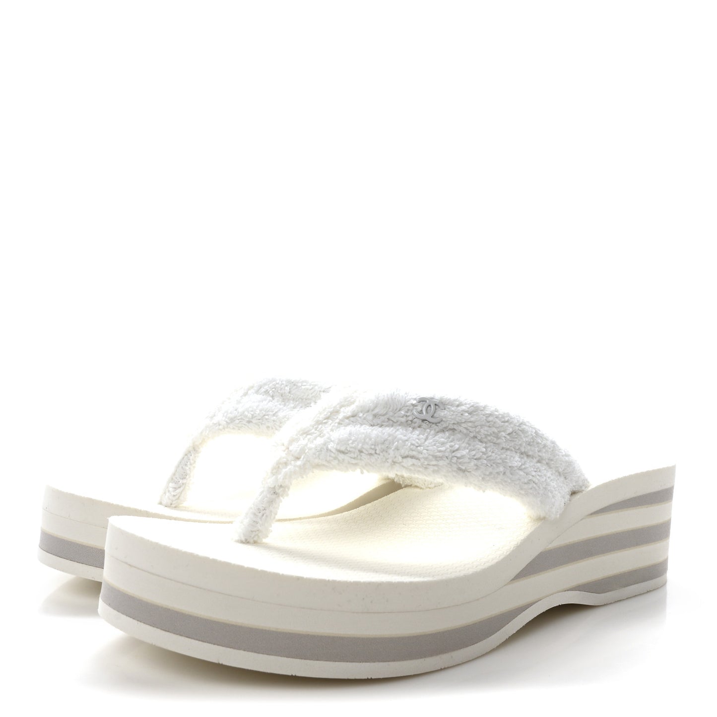 Terry Cloth CC Logo Thong Sandals 37.5 White