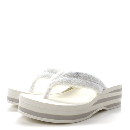 Chanel Terry Cloth CC Logo Thong Sandals 37.5 White 4 of 9
