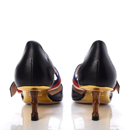 Gucci Malaga Kid Grosgrain Sylvie Web Bamboo Mules 35.5 Black 6 of 9