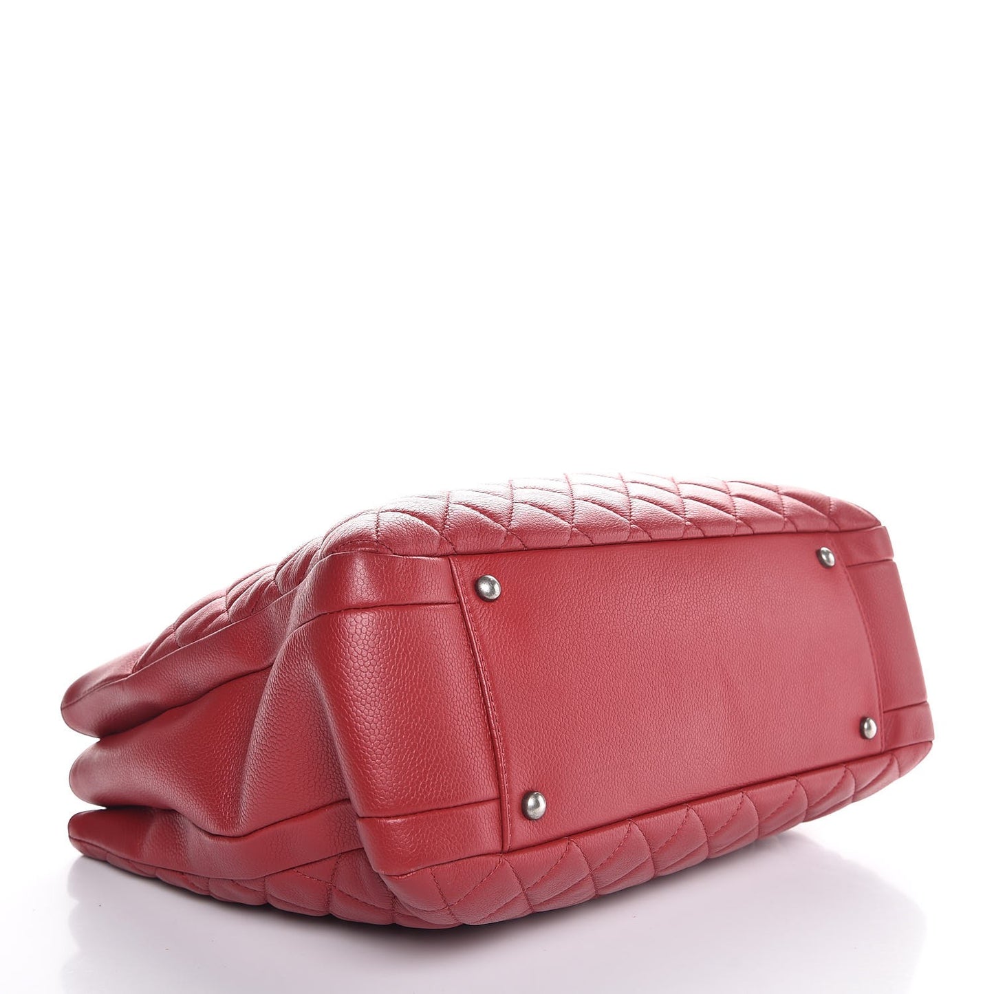 Grained Calfskin Quilted Large Zipped Shopping Tote Red