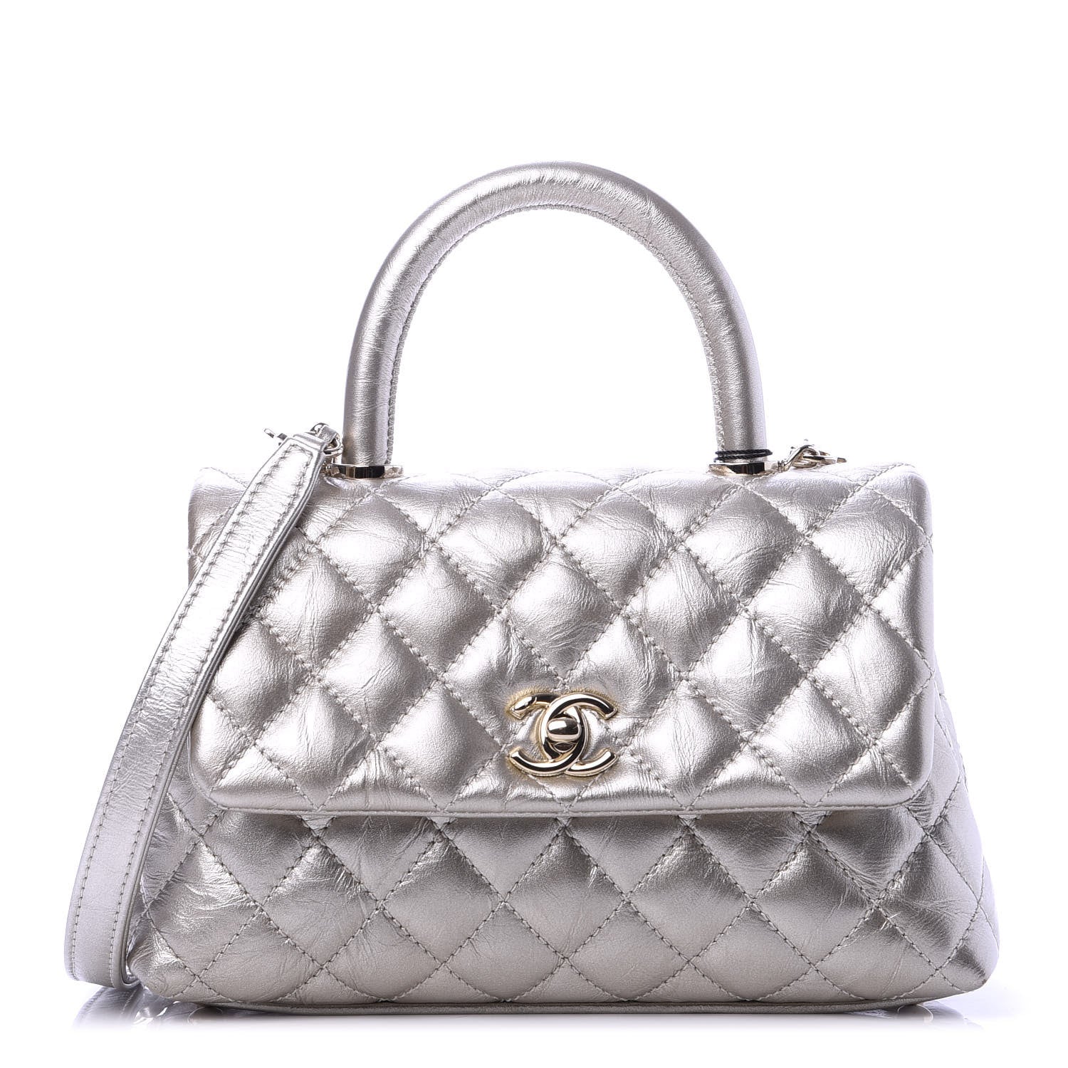 Chanel Metallic Aged Calfskin Quilted Mini Coco Handle Flap Silver 1 of 9