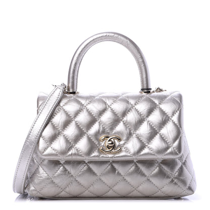 Chanel Metallic Aged Calfskin Quilted Mini Coco Handle Flap Silver 1 of 9