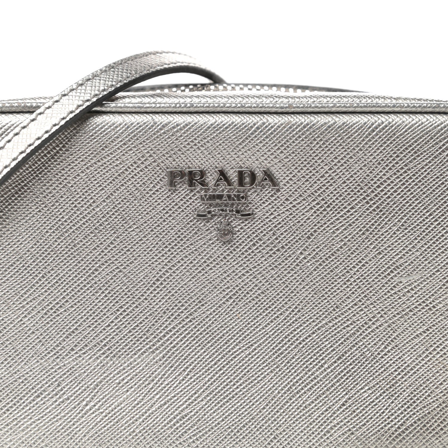 Prada Metallic Saffiano Lux Mini Camera Crossbody Bag Cromo 9 of 9