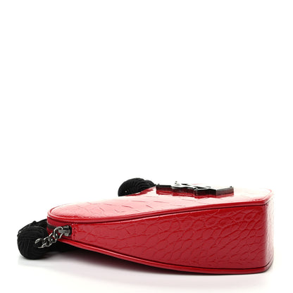 Saint Laurent Patent Crocodile Embossed Sac Coeur Heart Shaped Clutch Red 4 of 7