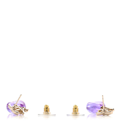 Chanel Bead CC Flower Drop Earrings Golden Purple 3 of 5
