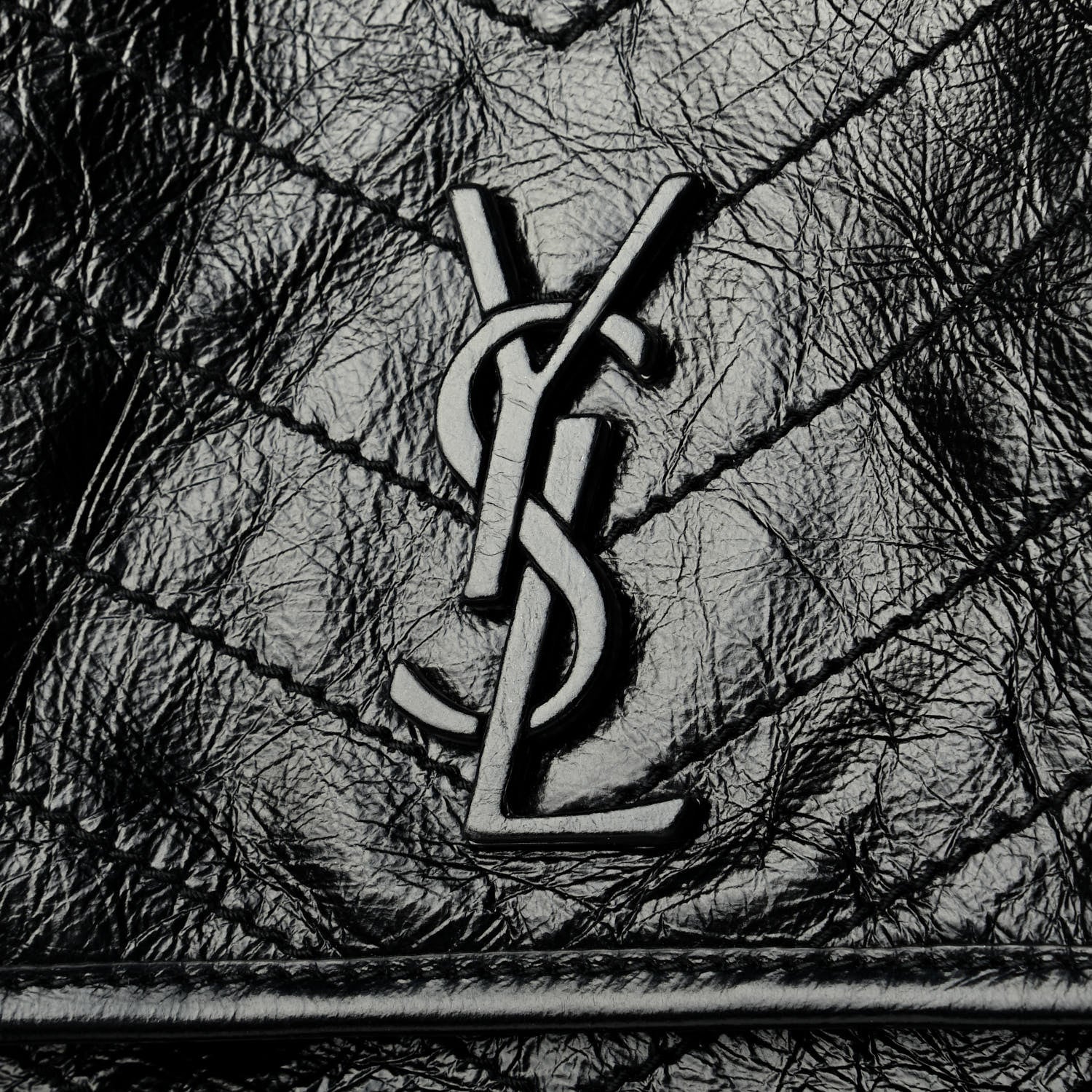 Saint Laurent Crinkled Calfskin Matelasse Monogram Medium Niki Chain Satchel Black 5 of 6