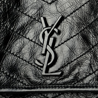 Saint Laurent Crinkled Calfskin Matelasse Monogram Medium Niki Chain Satchel Black 5 of 6