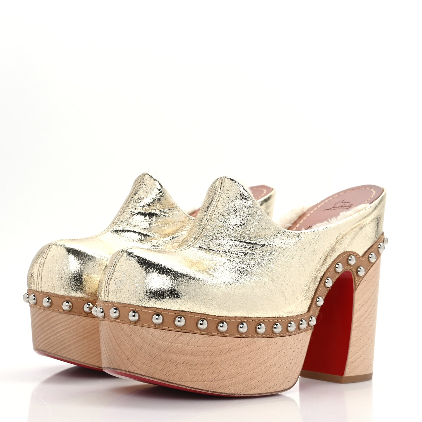 Metallic Calfskin Shearling Joan 130 Clog 40.5 Gold