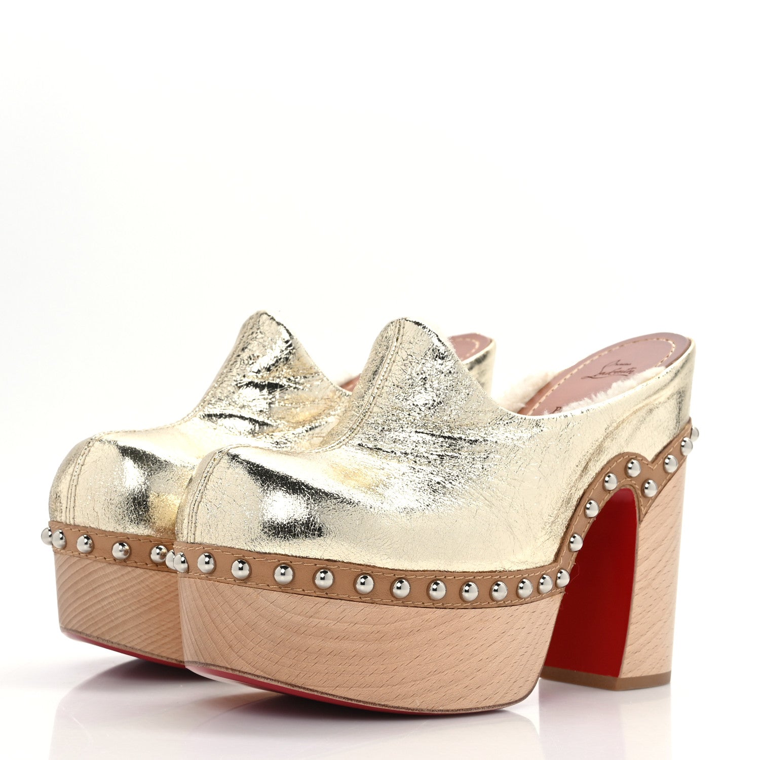Christian Louboutin Metallic Calfskin Shearling Joan 130 Clog 40.5 Gold 3 of 7