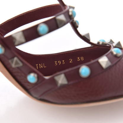 Valentino Garavani Pebbled Calfskin Turquoise Rockstud Rolling Ankle Strap 100mm Pumps 38 Rubin 9 of 20