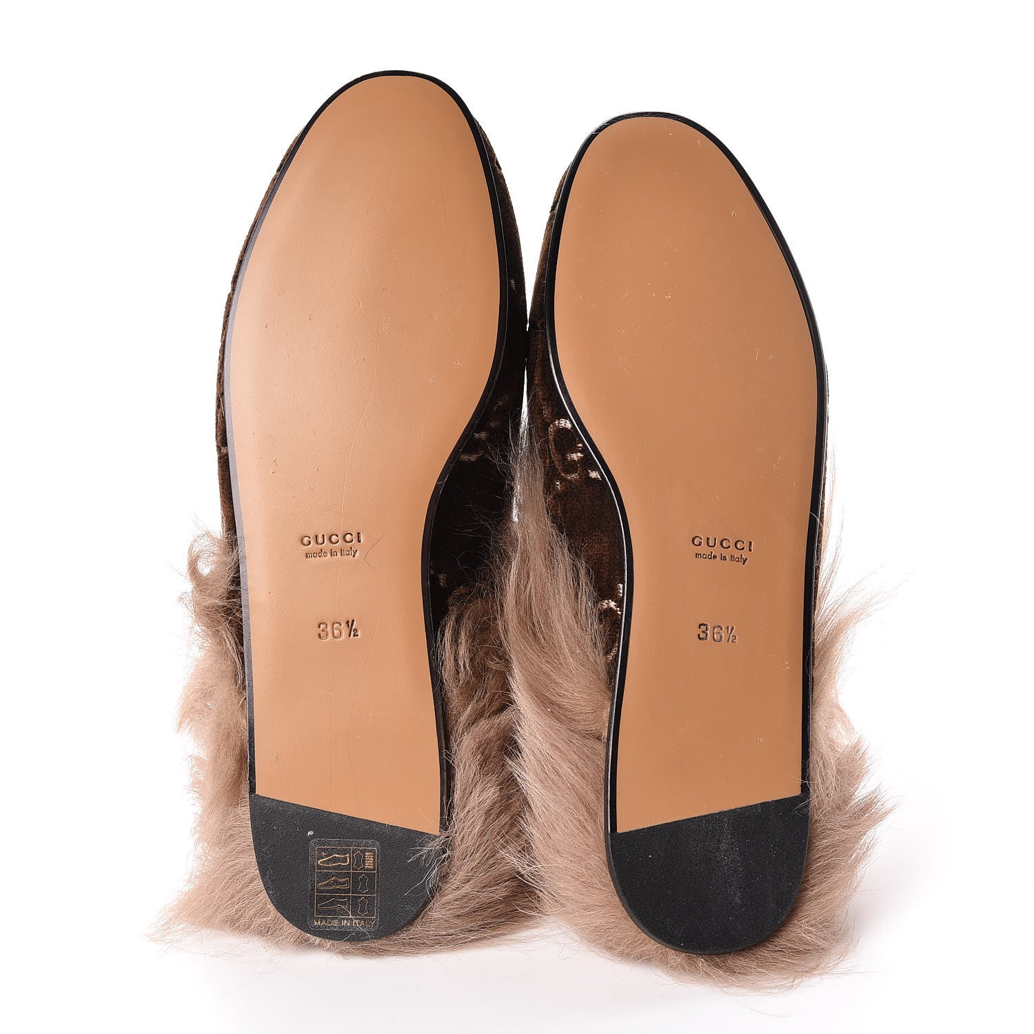 Gucci Velvet GG Monogram Fur Womens Princetown Slippers 36.5 Brown Black Natural 5 of 10