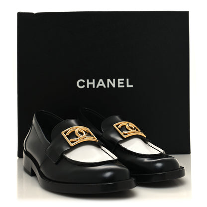 Chanel Shiny Calfskin CC Loafers 36.5 Black White Black White 9 of 9