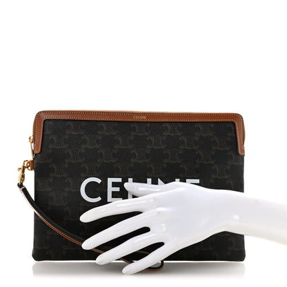 Celine Triomphe Canvas Calfskin Small Pouch With Strap Tan 2 of 9