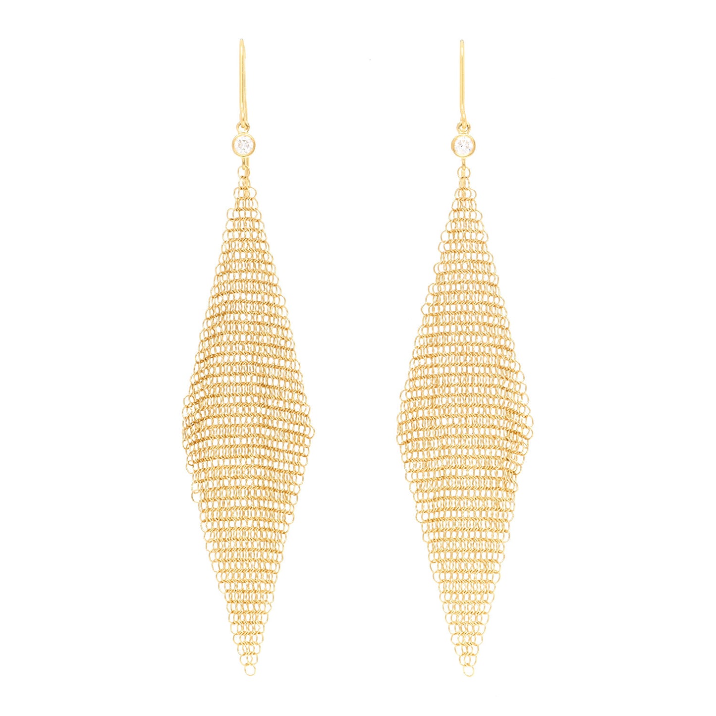 18K Yellow Gold Diamond Elsa Peretti Mesh Earrings