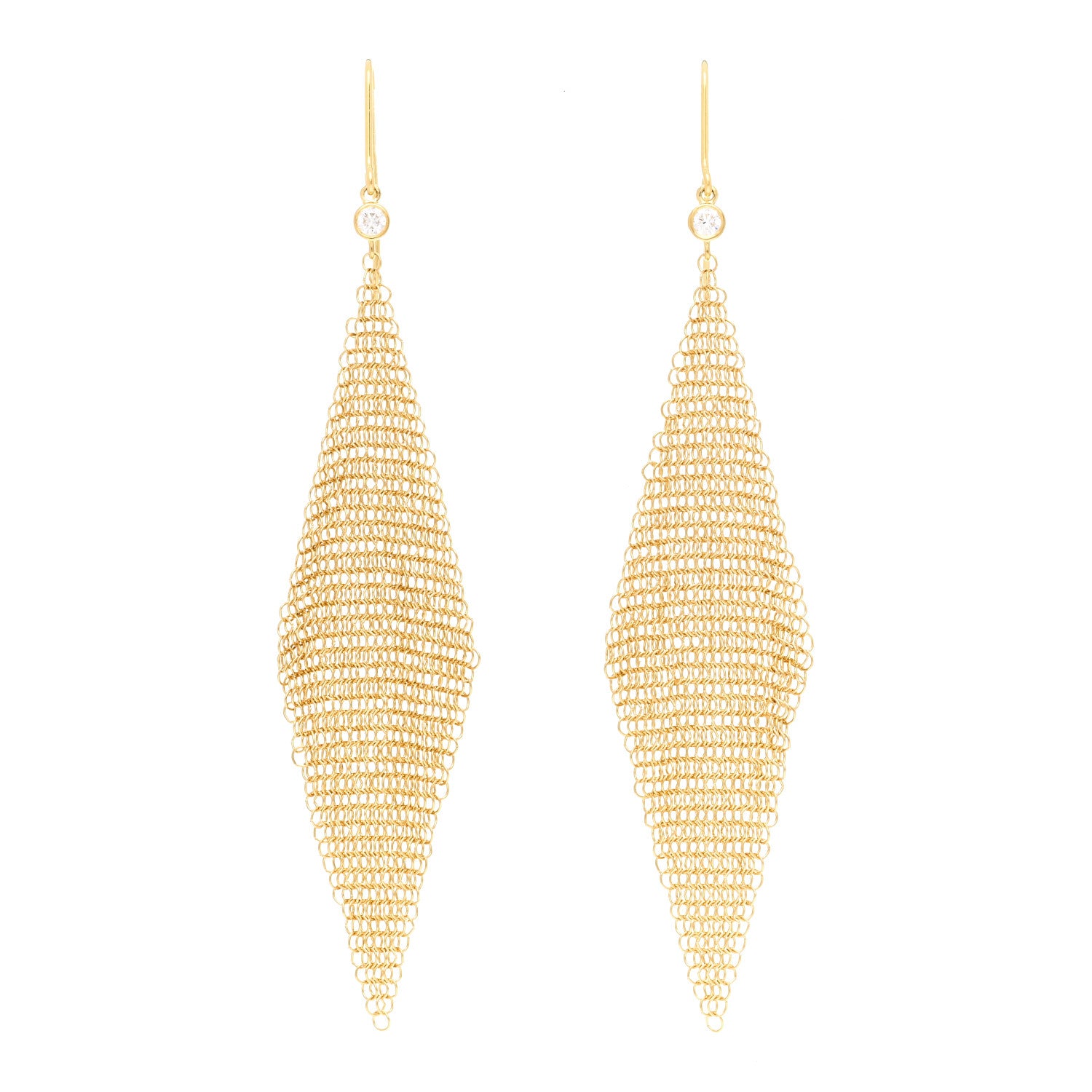 Tiffany 18K Yellow Gold Diamond Elsa Peretti Mesh Earrings 1 of 5