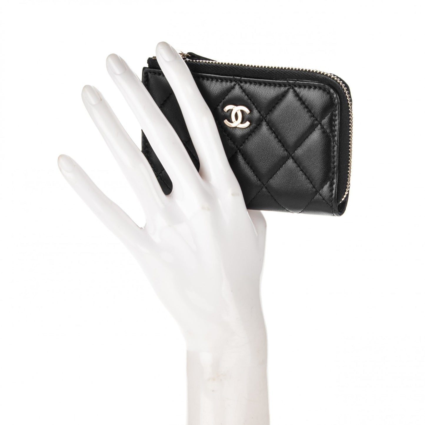 Lambskin Quilted Key Holder Case Black