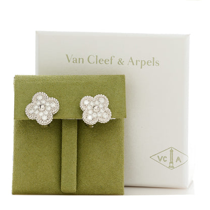 Van Cleef & Arpels 18K White Gold Diamond Vintage Alhambra Earrings 5 of 5