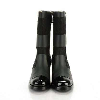 Chanel Calfskin Quilted Patent Cap Toe Boots 40 Black 2 of 8