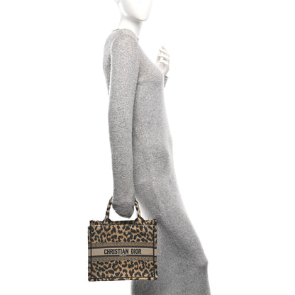 Christian Dior Canvas Mizza Embroidered Small Leopard Book Tote Beige 2 of 10