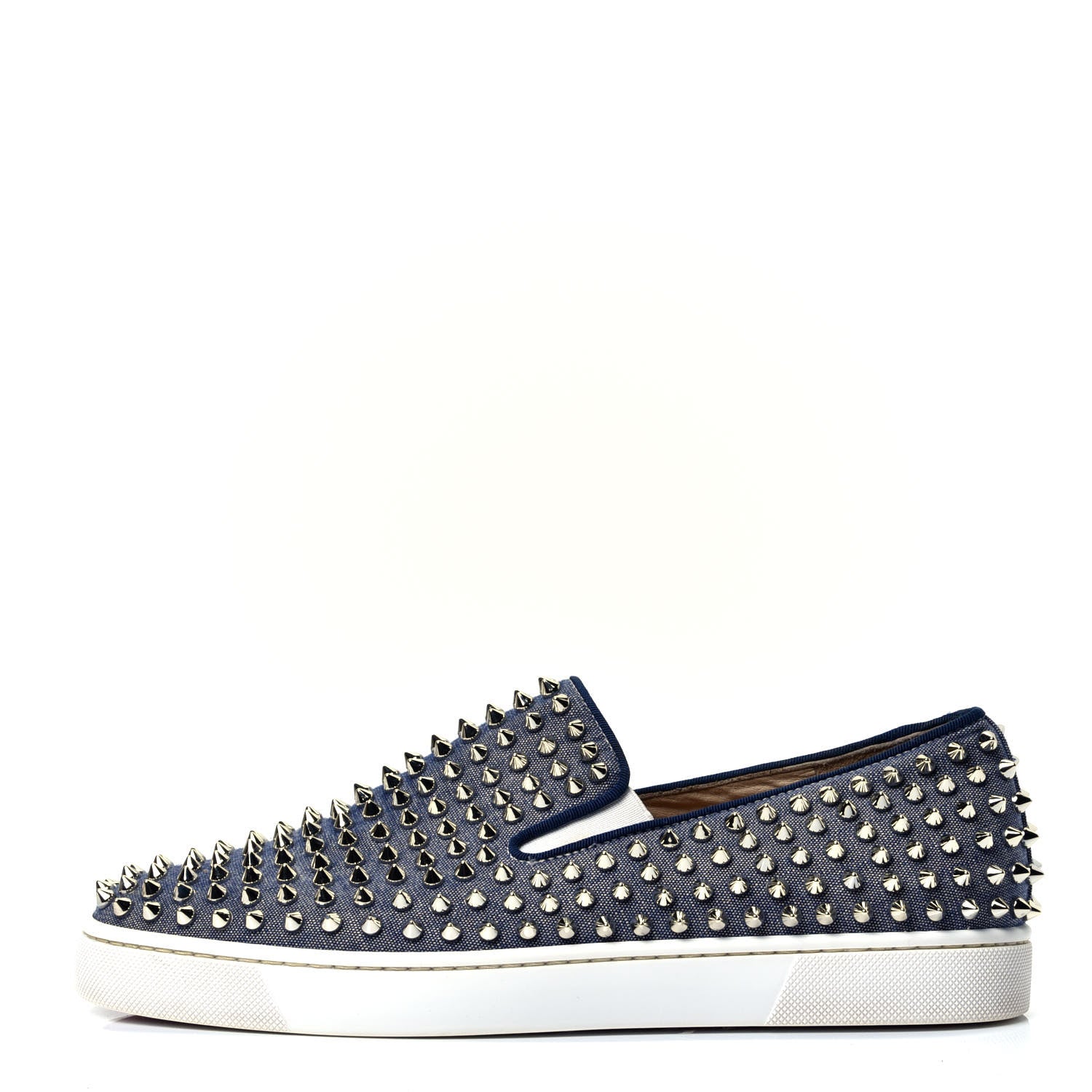 Christian Louboutin Denim Chain Spikes Mens Roller Boat Flat 42 Blue 1 of 6