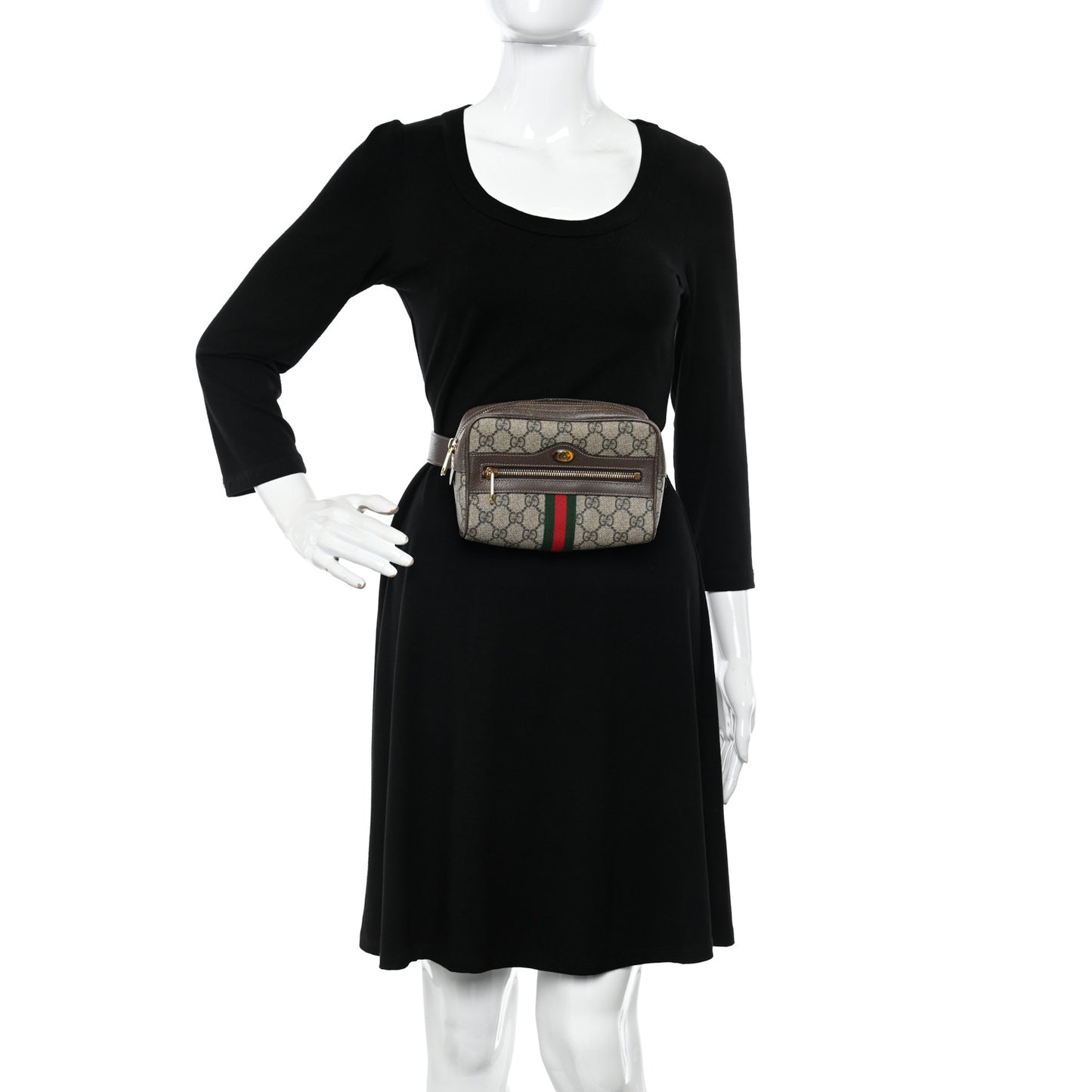 GG Supreme Monogram Web Small Ophidia Belt Bag 85 34 Dark Brown