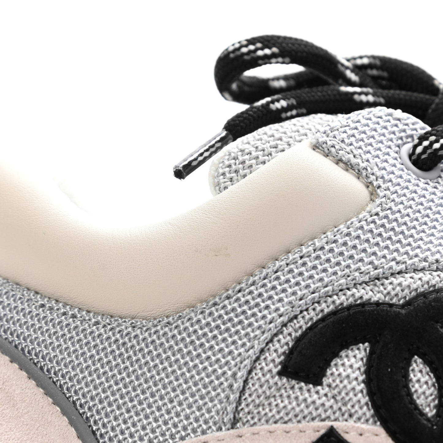 Nylon Suede Calfskin Womens CC Sneakers 41 Grey White Pink