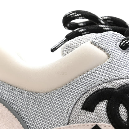 Chanel Nylon Suede Calfskin Womens CC Sneakers 41 Grey White Pink 10 of 11