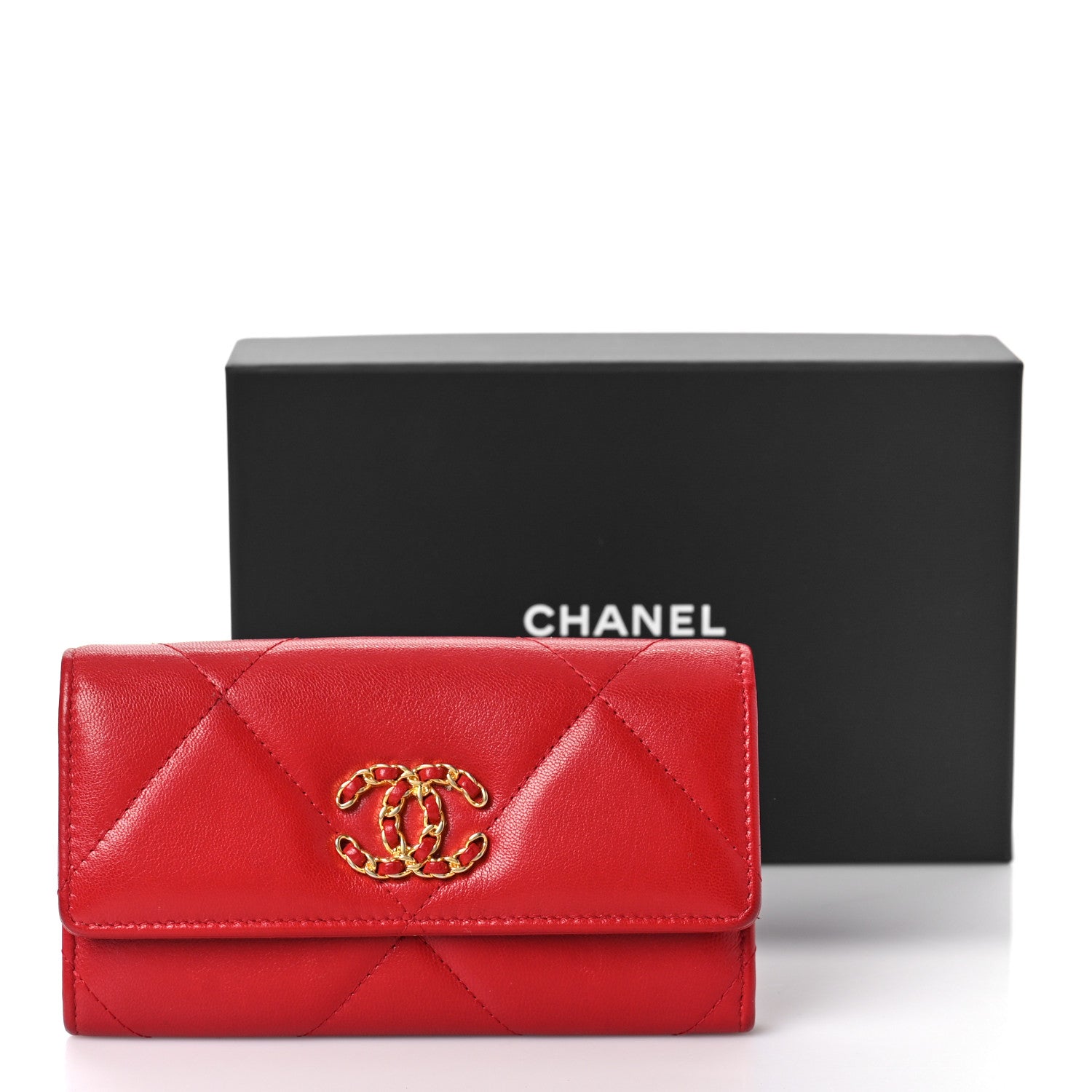 Chanel Goatskin Quilted Chanel 19 Flap Wallet Red 10 of 10