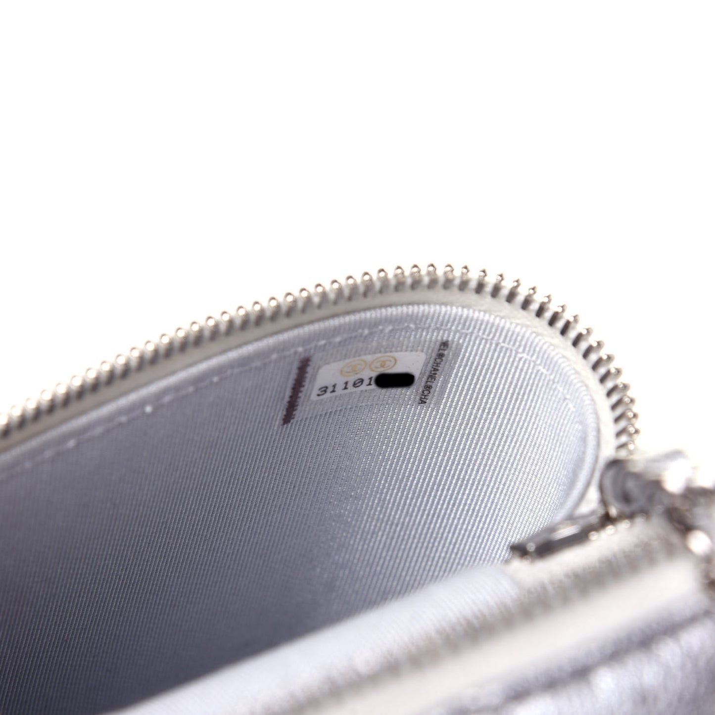 Metallic Lambskin Quilted Phone Holder With Chain Silver