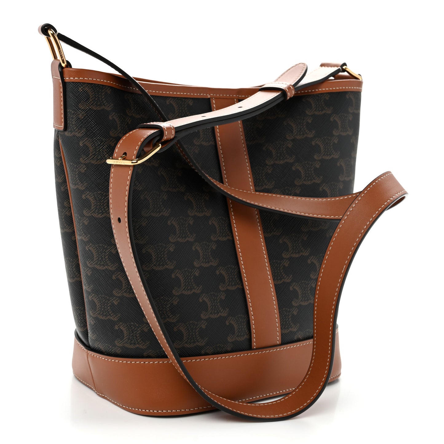 Triomphe Canvas Calfskin Small Bucket Bag Tan