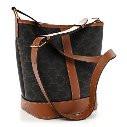 Celine Triomphe Canvas Calfskin Small Bucket Bag Tan 3 of 10