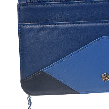 Chanel Lambskin Stitched Wallet On Chain WOC Blue 7 of 12