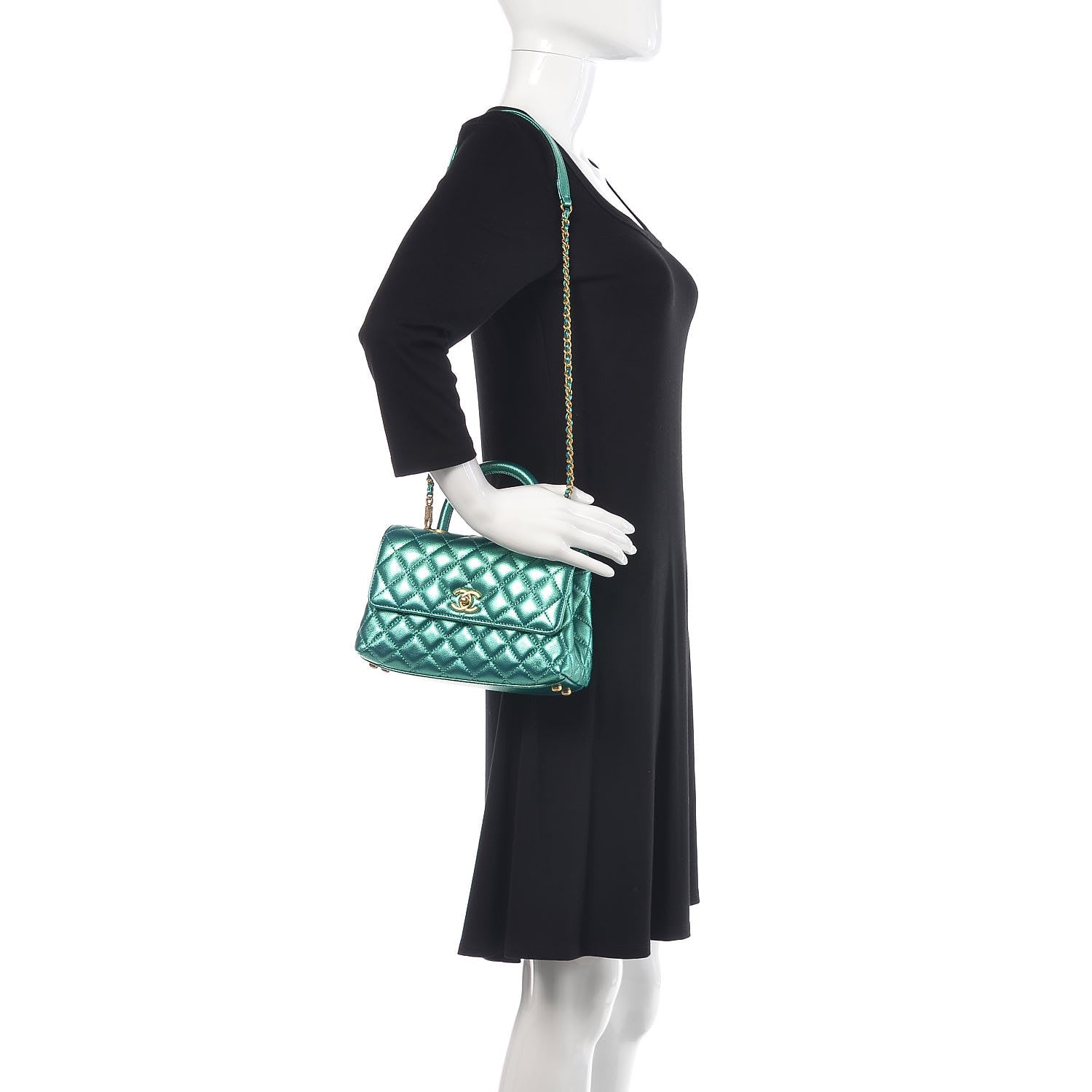 Chanel Metallic Caviar Quilted Mini Coco Handle Flap Blue 2 of 10