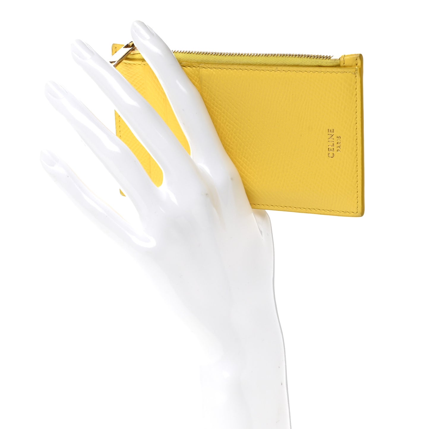 Grained Calfskin Zipped Card Holder Citron