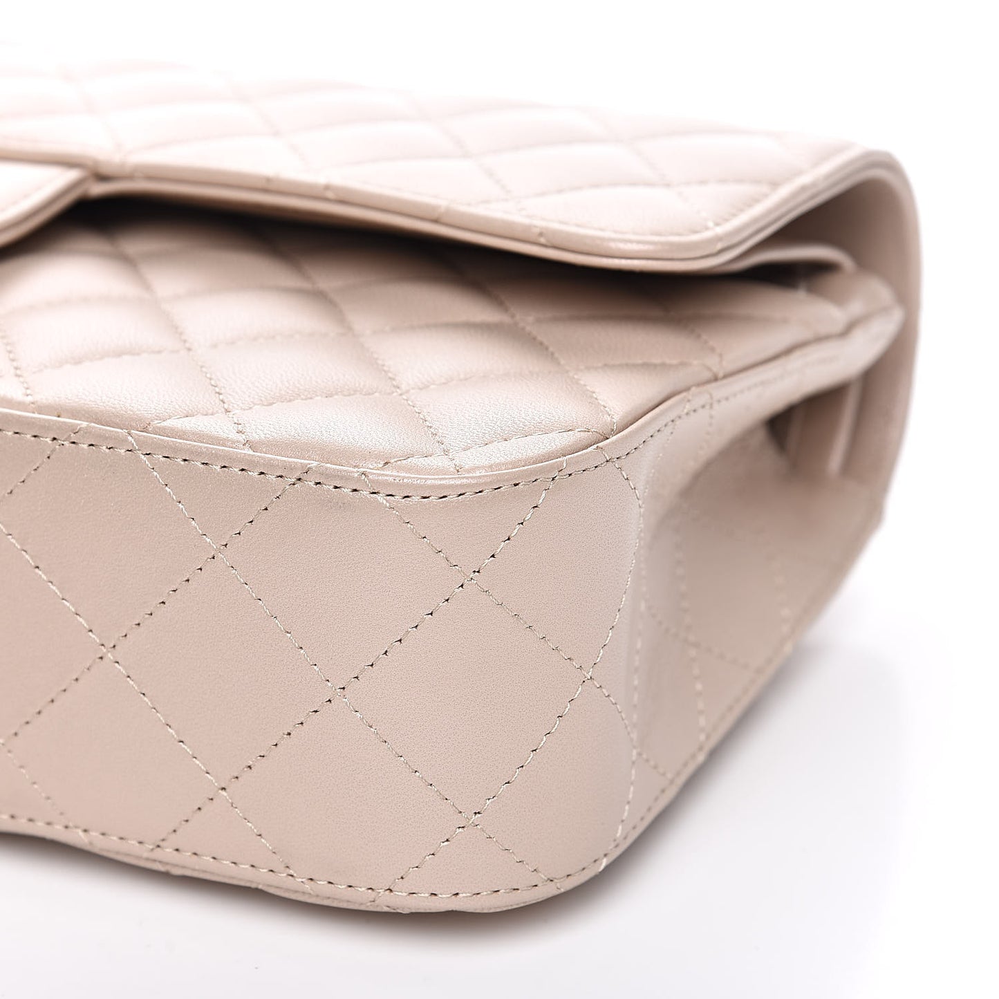 Iridescent Lambskin Quilted Medium Double Flap Light Beige