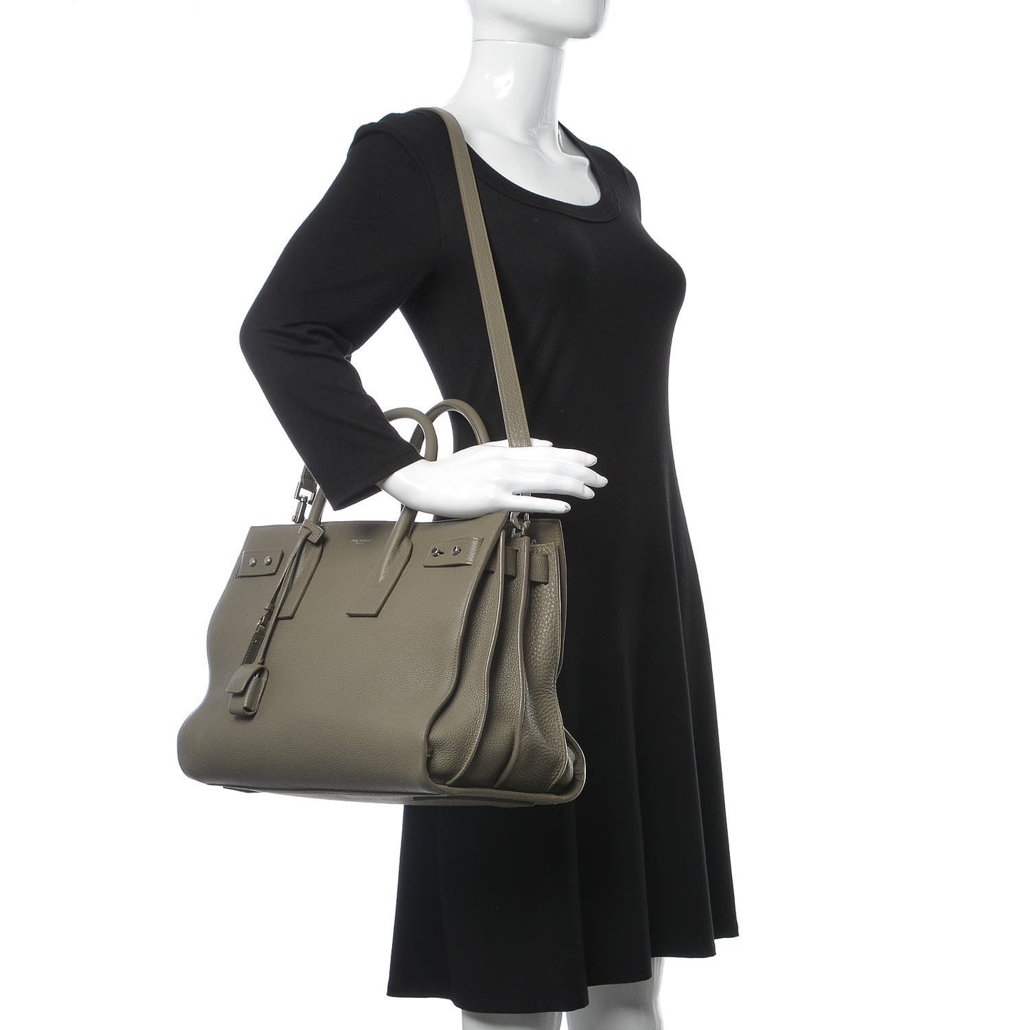 Grained Calfskin Medium Supple Sac De Jour Kaki Militaire