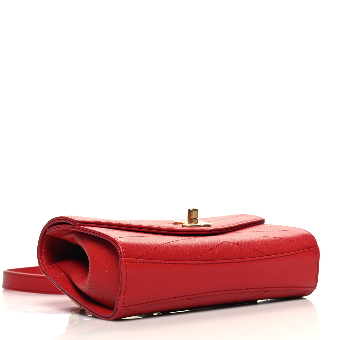 Calfskin Chevron Stitched Coco Waist Bag Red