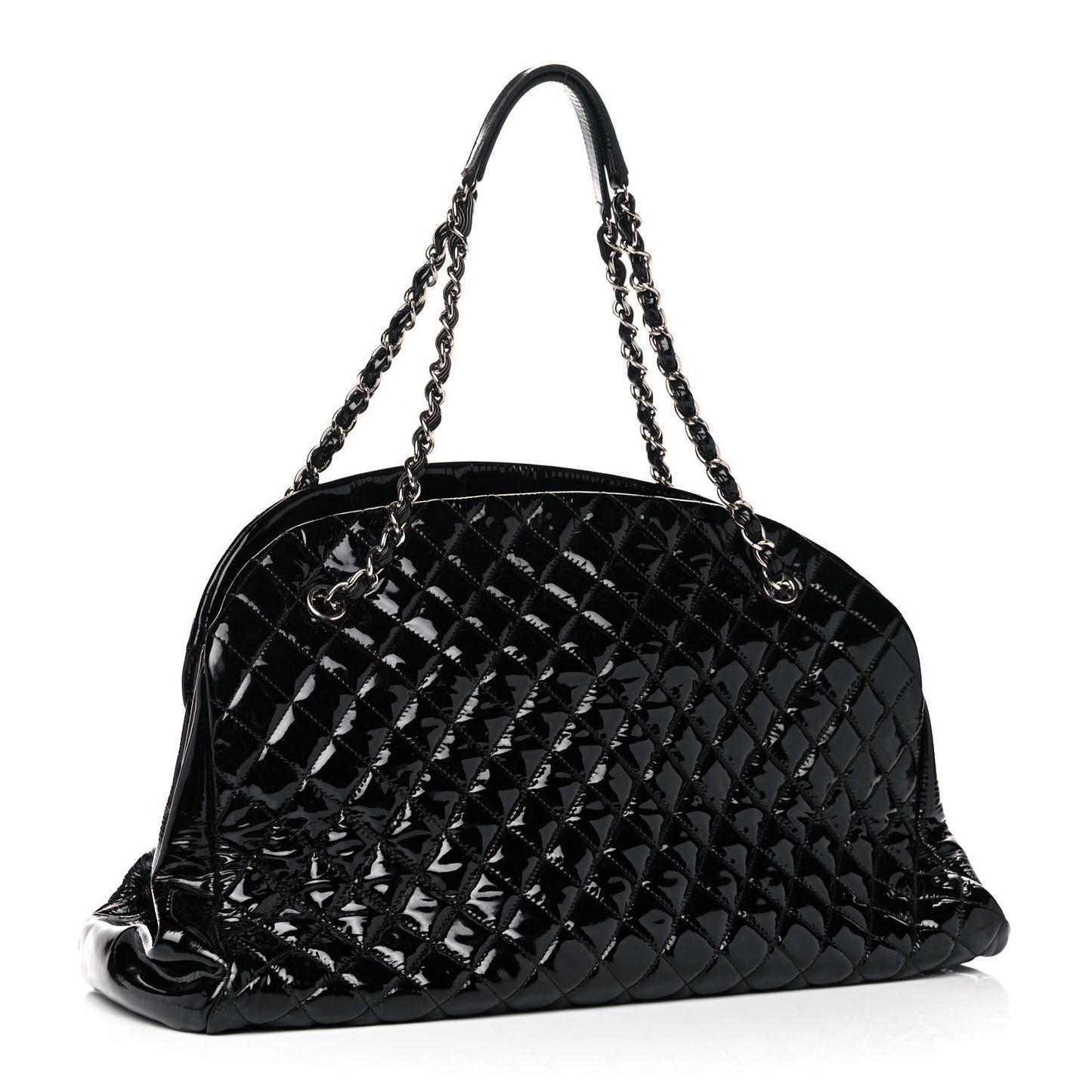 Patent Quilted Maxi Just Mademoiselle Bowling Bag Black