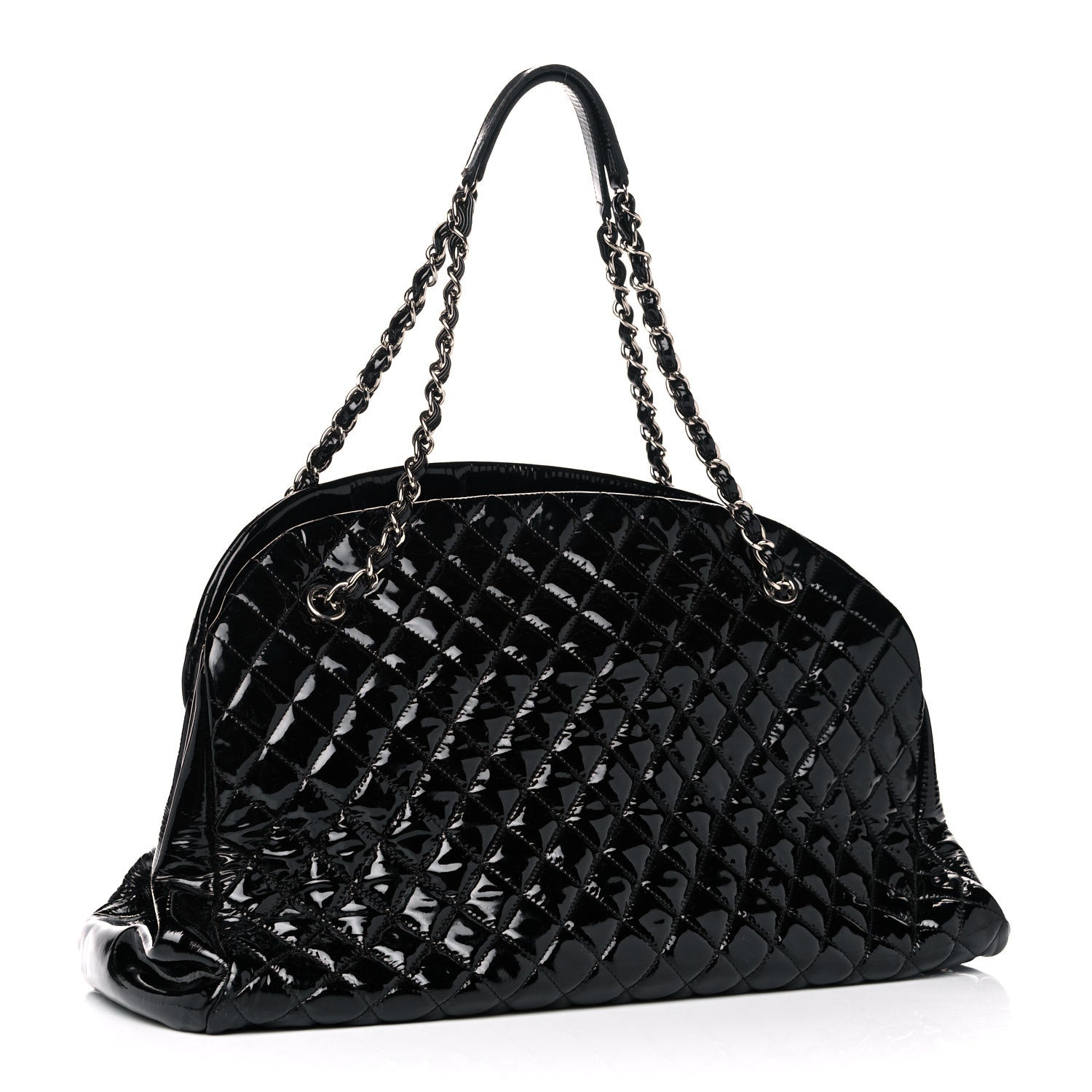 Chanel Patent Quilted Maxi Just Mademoiselle Bowling Bag Black 3 of 12