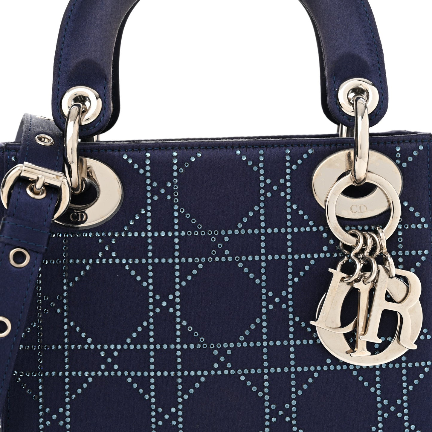 Satin Crystal Cannage Mini Lady Dior Navy