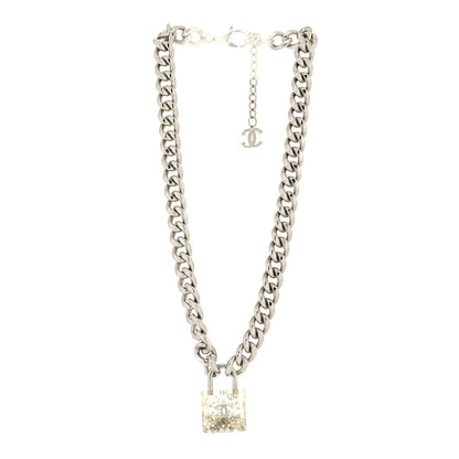 Chanel Resin CC Oversized Padlock Chain Necklace Silver Pearly White 3 of 5