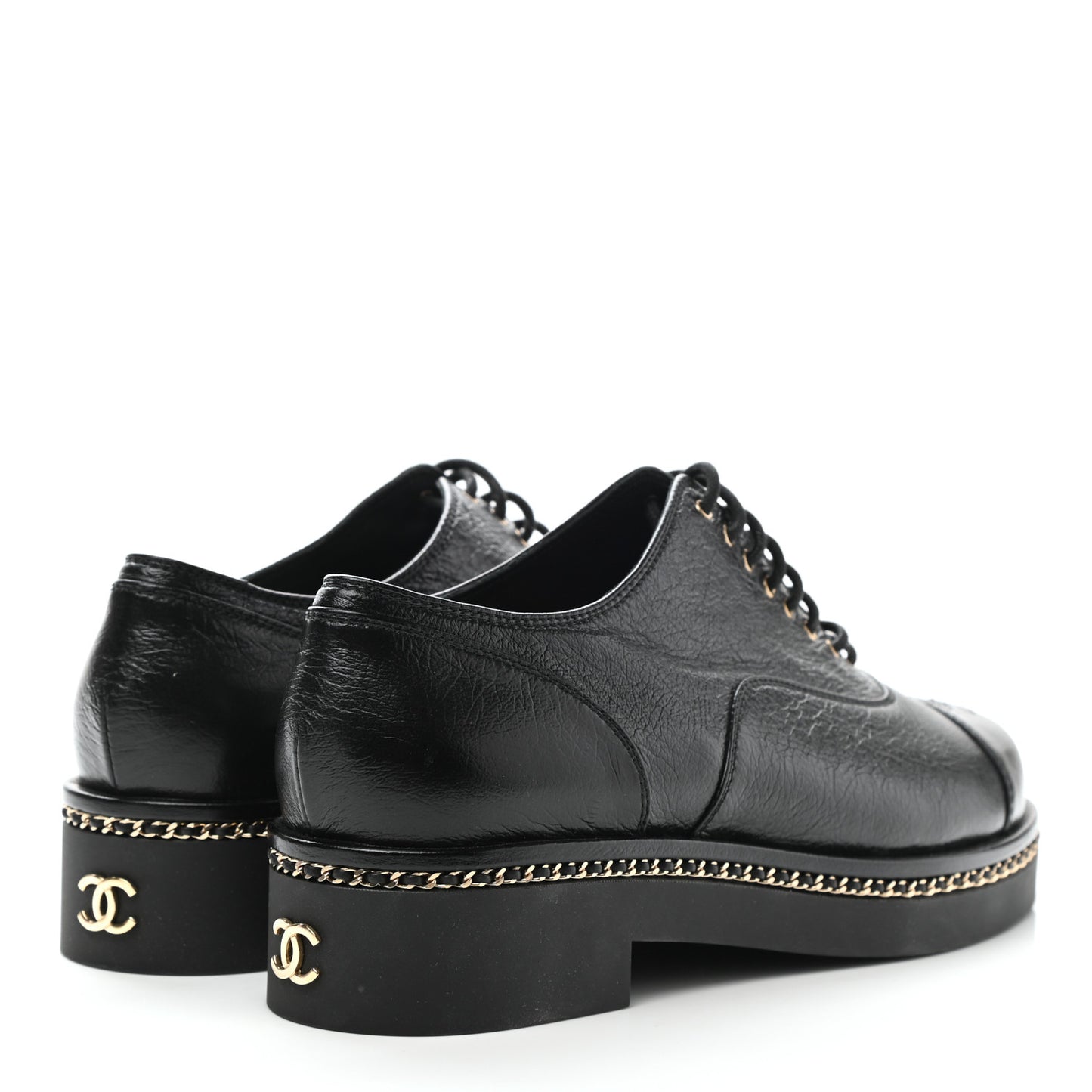 Shiny Crumpled Lambskin CC Lace Up Oxfords 41 Black